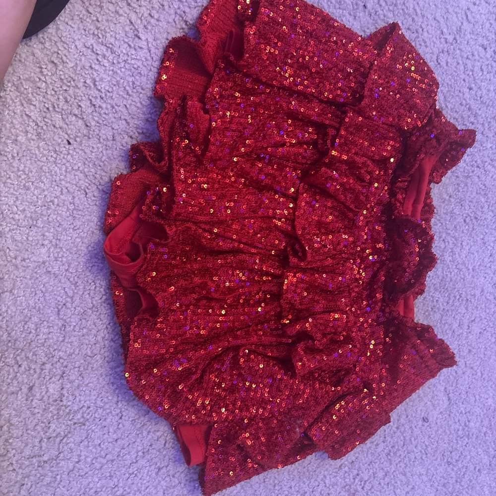 Red Sequin Ruffled Skirt